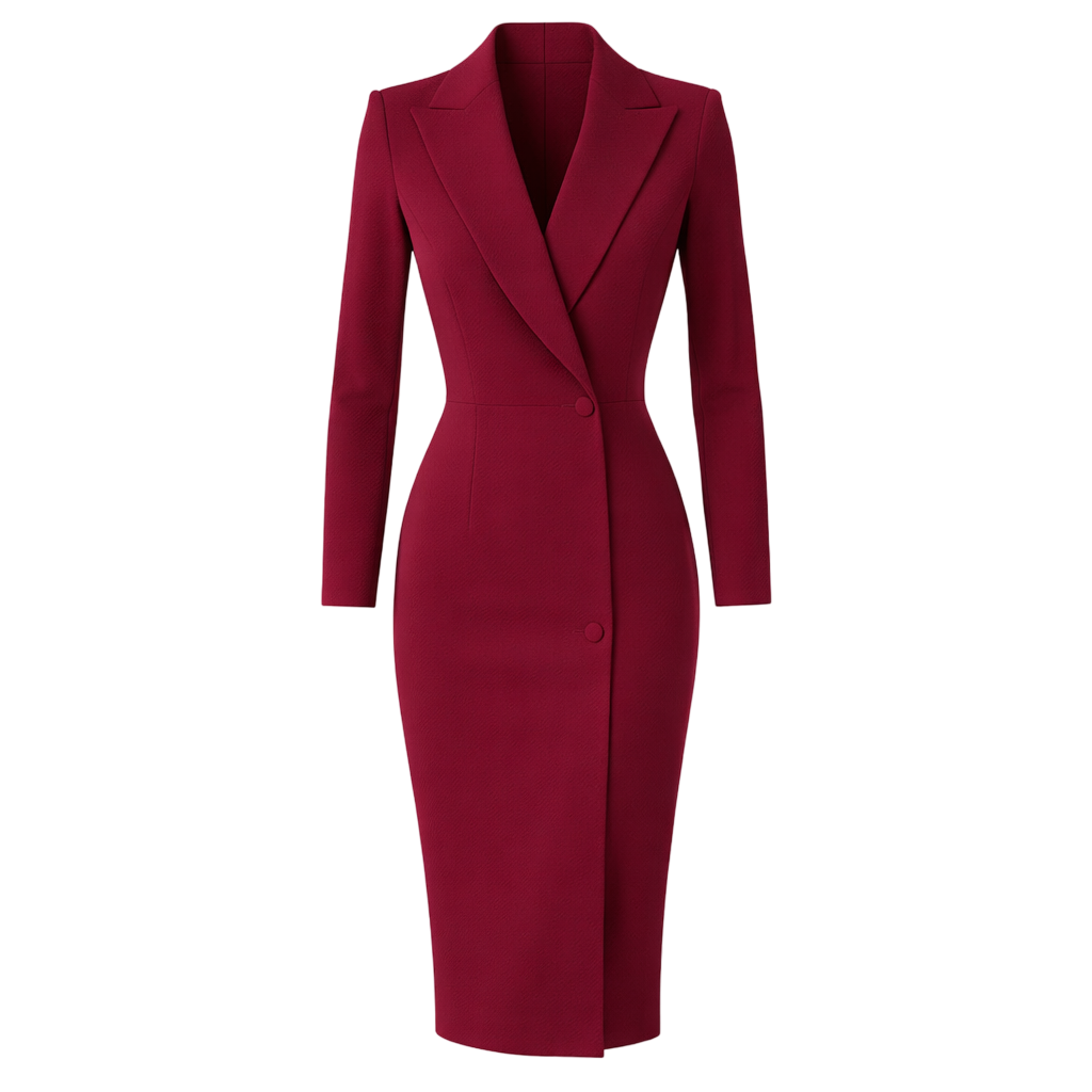 Sukienka midi elegancka dopasowana z kołnierzem i guzikami