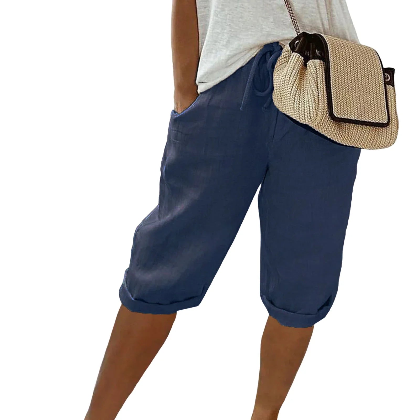 Lniane spodnie damskie z wysokim stanem i wiązaniem