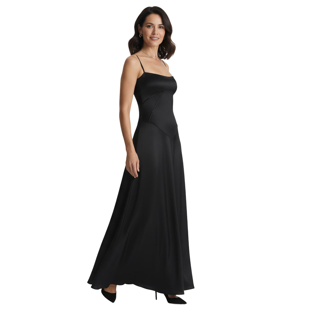 Sukienka maxi elegancka satynowa na ramiączkach rozkloszowana