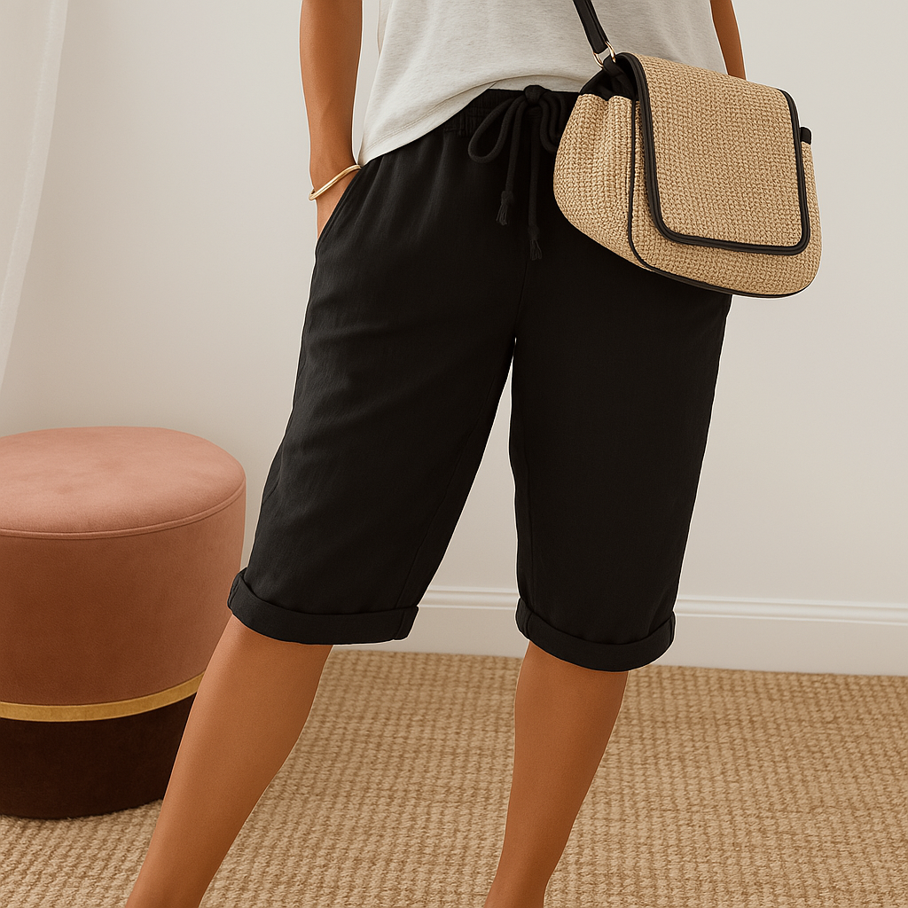 Lniane spodnie damskie z wysokim stanem i wiązaniem